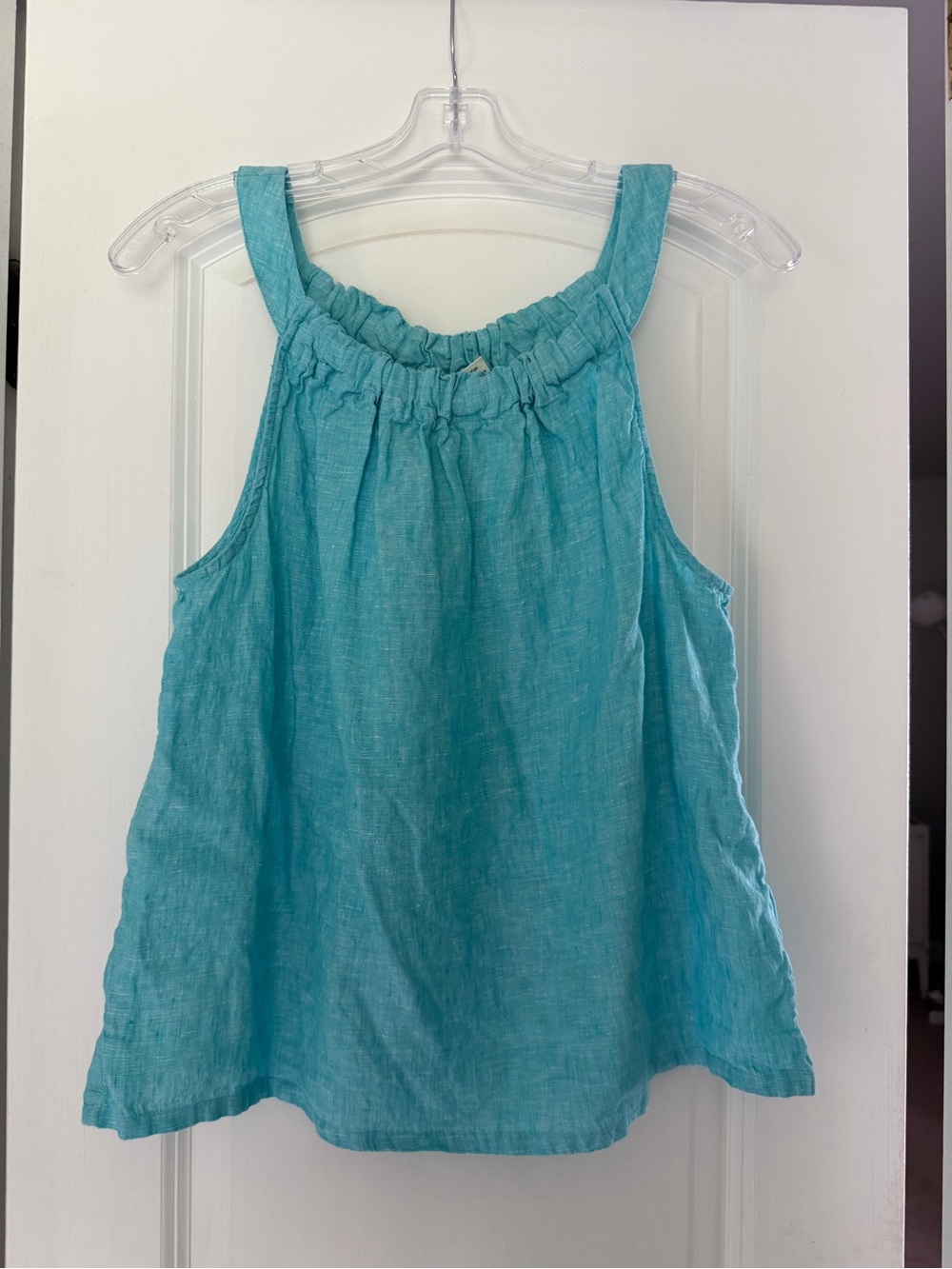 Women’s Linen Aqua Ruffle-Neck Halter Top by Nicole Miller New York